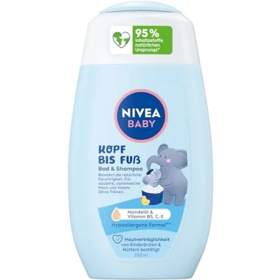 Image de NIVEA shampoing et Pour bébé la peau les cheveux À l&#039;huile d&#039;amande Formule hypoallergénique Sans paraben ni microplastique 200 ml