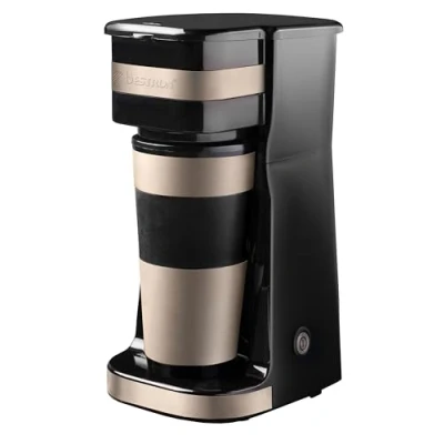 Afbeelding van Bestron koffiezetapparaat met thermosbeker, voor gemalen filterkoffie &amp; ideal camping, 2 grote koppen, 750 Watt, rvs, Kleur: wit grijs