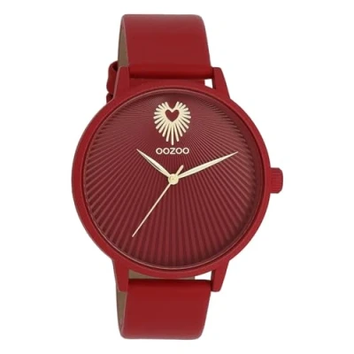 Afbeelding van OOZOO Timepieces dahlia rood horloge met leren band C11249