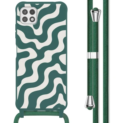 Afbeelding van imoshion hoesje Geschikt voor Samsung Galaxy A22 (5G) met koord Siliconen design Meerkleurig / Petrol Green Groovy