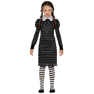 Afbeelding van Fiestas Guirca Tuesday jurkje 7 9 jaar Wednesday Addams kostuum jurk Halloween voor kinderen meisjes
