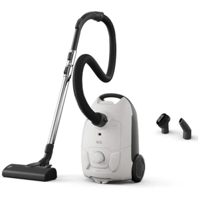Afbeelding van AEG Clean 5000 stofzuiger met zak, AB51C1SW, 37% gerecyclede kunststof, harde vloeren en tapijten, S bag Classic Long Performance, capaciteit 3 l, actieradius van 8,5 m, 750 W, 78 dB, Shell White