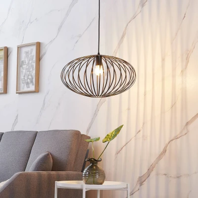 Afbeelding van Lindby hanglamp 1licht IJzer E27 zwart