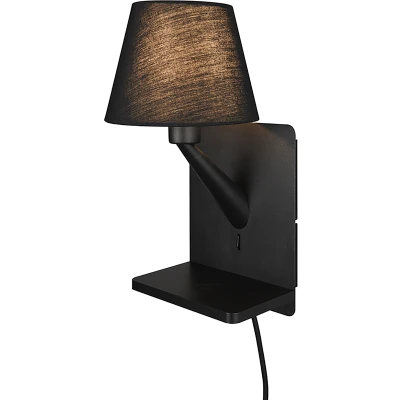 Afbeelding van Wandlamp Comfort, mat zwart, metaal, stekker, E14