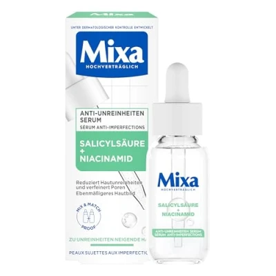 Afbeelding van Mixa Anti onzuiverheden serum voor de gevoelige en acne huid, met salicylzuur, squalaan niacinamide, geschikt gezicht hals, hypoallergeen, 150 ml