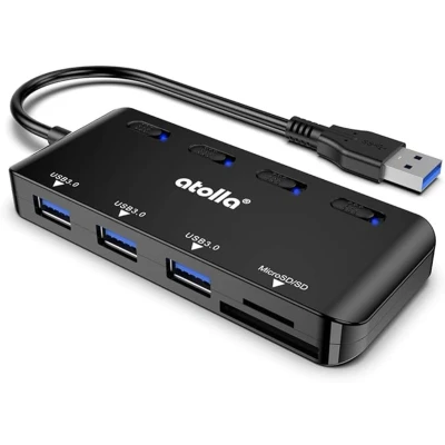 Afbeelding van Hub met kaartlezer 3 poorten en SD/microSD USB Plug and Play