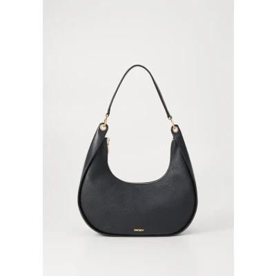 Afbeelding van DKNY Leren Schoudertas Abby Hobo Blk / Gold Zwart