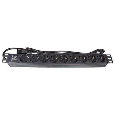 Afbeelding van Good Connections Verlengkabel PDU (1H) met C14 stekker op veiligheidsstekker 9x voor kinderen zwart 19&quot;