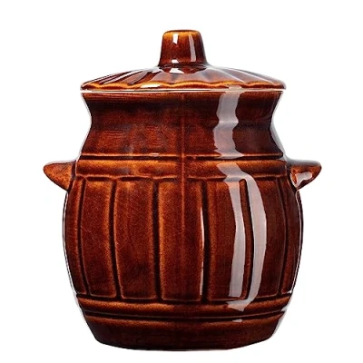 Afbeelding van KADAX Steenpan van aardewerk, met handgrepen en deksel, vaatwasmachinebestendig, keramische gistingspot, handgemaakt, voor komkommers zuurkool (2,7 l)