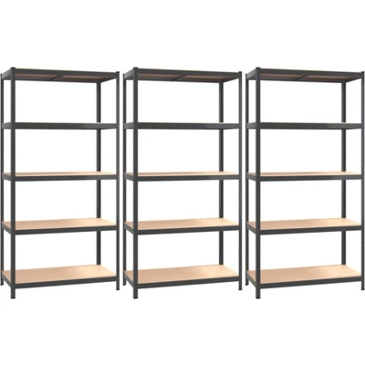 Afbeelding van vidaXL Opbergrek 5 laags 3 st staal &amp; bewerkt hout antracietkleurig