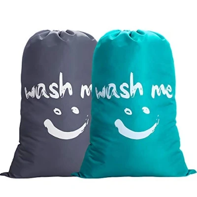 Afbeelding van IHOMAGIC 2 stuks waszakken 120 liter, vuile was, wasverzamelaar, waszak, grote opvouwbare wasmand, opbergtas, waston, wascontainer voor op reis, stof, 61 x 92 cm, grijs/blauw