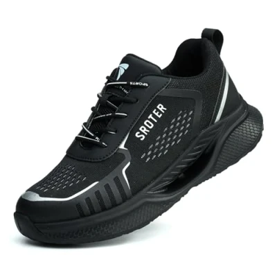 Afbeelding van WUAYAMI Veiligheidsschoenen voor heren en dames, licht, werkschoenen met stalen neus, ademend, comfortabele veiligheidsschoenen, uniseks, zwart.