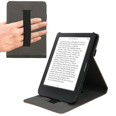 Afbeelding van kwmobile E reader hoesje geschikt voor Kobo Clara BW / Colour hoes flip case van kunstleer Ereader cover met handgrip en stand In roségoud
