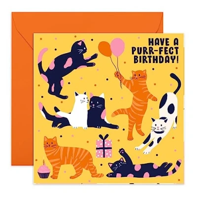 Afbeelding van Central 23 verjaardagskaart voor haar, met kattenthema, &quot;Puurfect Birthday&quot; hem, wordt geleverd grappige stickers