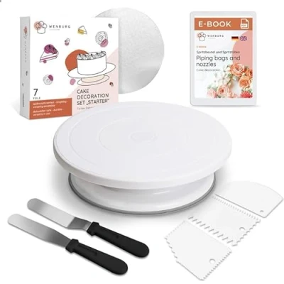 Afbeelding van Wenburg roterende taartplaat, taartdecoratieset bakaccessoires voor taarten taartdraaiplateau, hoekpallets, spatel. Taart draaiplateau/taart plaat draaibaar, zoetwaren accessoires