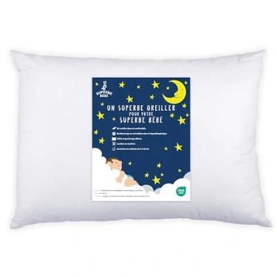 Image de Oreiller Enfant 40x60 cm en Coton OEKO TEX Coussin pour Bebe et de 3 à 10 Ans Idéal Siestes Ecole Maternelle Voyages Lavable machine Hypoallergénique
