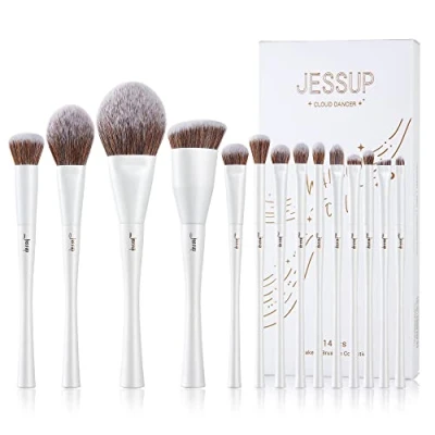 Afbeelding van Jessup make upkwastenset, upkwasten, foundation, poeder, concealer, blush, contour, oogschaduw, mengkwast, 14 delig, premium synthetisch, parelwit, T343