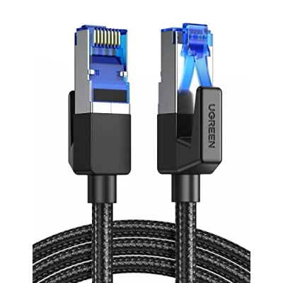 Afbeelding van UGREEN Cat 8 Ethernet netwerkkabel RJ45, supersnelle overdracht van 40 Gbps, 2000 MHz, nylon gevlochten, dubbele afscherming, compatibel met router, switch, modem, tv decoder, internetbox, PS5, PS4,