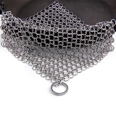 Afbeelding van Candure Gietijzer Cleaner RVS Scourer 7x7 Inch Chainmail Scrubber voor alle soorten koekenpan grillplaten, gietijzeren pannen, grills &amp; Nederlandse ovens