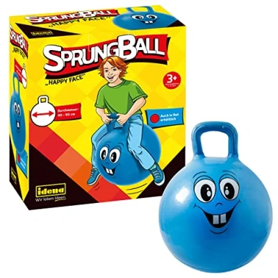 Afbeelding van Idena 40094 Happy Face springbal, blauw, diameter ca. 45 50 cm, belastbaar tot kg, ideaal voor zomer, park of kleuterschool