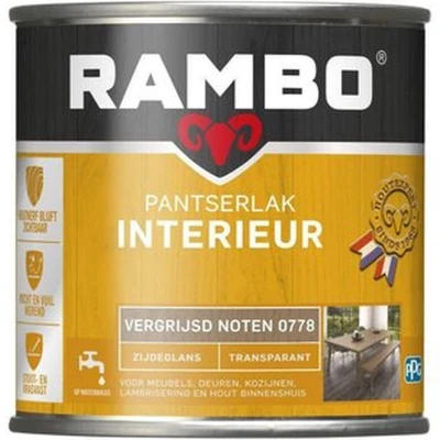 Afbeelding van Rambo Interieur lak Transparant Zijdeglans Vergrijsd Noten 0778 0,75 liter Blanke &amp; Beits