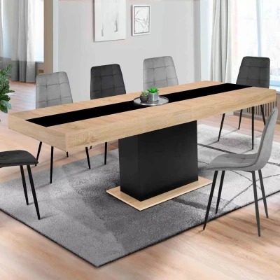 Afbeelding van Table à manger extensible EDEN 6 10 personnes bois et noir bande centrale noire 160 200 cm