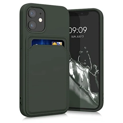 Afbeelding van kwmobile telefoonhoesje geschikt voor Apple iPhone 12 mini Hoesje met pasjeshouder TPU case in donkergroen