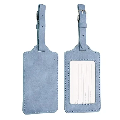 Afbeelding van kwmobile 2x bagagelabel voor koffers Set Van 2 kofferlabels 11 x 7 cm kunstleer in blauwgrijs