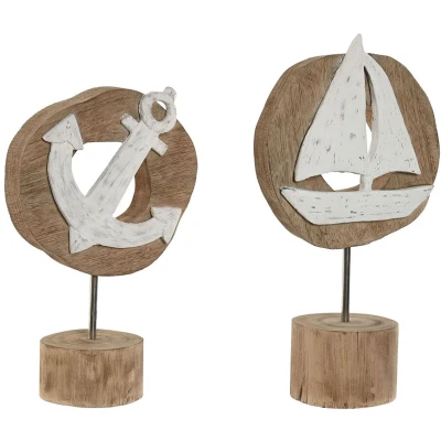Afbeelding van Decoratieve figuren Home ESPRIT Wit Natuurlijk Anker Boot Mediterrane 19 x 10 38 cm (2 Stuks)