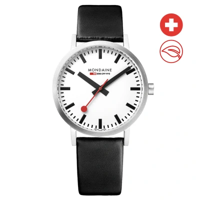 Afbeelding van Mondaine M660.30314.16SBB Classic Unisex Horloge Stationsklok Mineraalglas Roestvrijstaal/Leer Zilver/Zwart Ø 36 mm Quartz Gesp