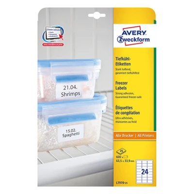 Image de Avery l7970 25 600 étiquettes spéciales congélation 63,5 x 33,9mm
