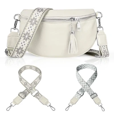 Afbeelding van Gerbala Sac banane en cuir pour femme Petit à bandoulière véritable avec 2 larges bretelles Porte cartes les voyages, le shopping, travail,
