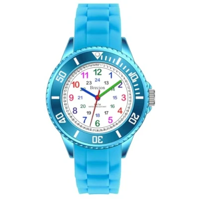 Afbeelding van Brecjon Montre d&#039;apprentissage pour enfant garçon et fille en silicone Étanche jusqu&#039;à 5 ATM Bracelet silicone, Cadran bleu clair apprendre