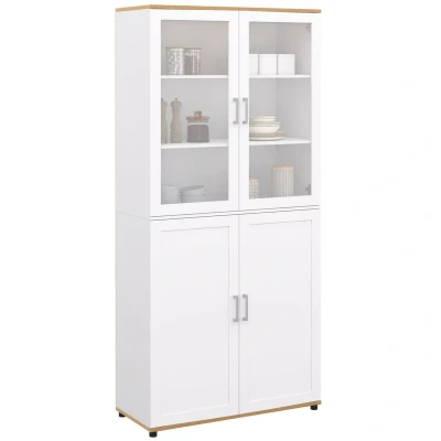 Image de Vitrine buffet haut H. 176 cm VITO 4 portes blanc et bois