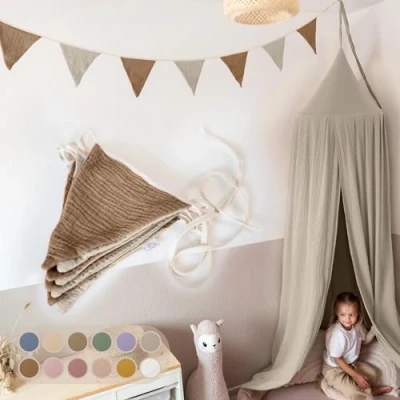 Afbeelding van lilimaus vlaggetjesslinger voor kinderkamer, van 100% katoenen chiffon, decoratie meisjes en jongens, leuk accessoire babybed
