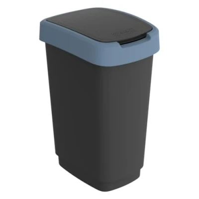 Afbeelding van Rotho Twist Swing Afvalbak 25L met klapdeksel Recycling afvalverzamelaar BPA vrij Zwart/Donkerblauw