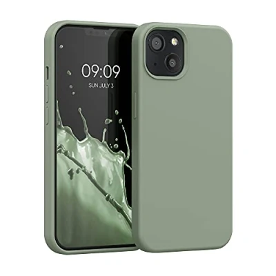 Afbeelding van kwmobile telefoonhoesje geschikt voor Apple iPhone 13 Hoesje met siliconen coating Smartphone case in grijsgroen