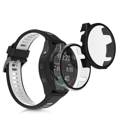 Afbeelding van kwmobile 2x cover geschikt voor Garmin 18mm Forerunner 265S Fitnesstracker van gehard glas en kunststof frame set zwart / transparant