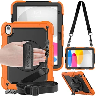 Afbeelding van TECHGEAR Utility Beschermhoes voor Apple iPad 10 2022 [10e generatie] 10,9 inch, robuust en schokbestendig, met 360 graden draaibare standaard, schoudertas handvat, oranje