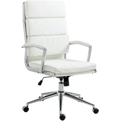 Afbeelding van CLP Cleveland Bureaustoel Ergonomisch Voor volwassenen Met schommelfunctie verchroomd frame wit Kunstleer