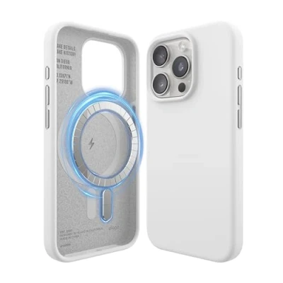 Afbeelding van elago Magnetische siliconen hoes, compatibel met iPhone 15 Pro, alle MagSafe accessoires, ingewerkte magneten, volledige beschermhoes [5 lagenstructuur] (wit)