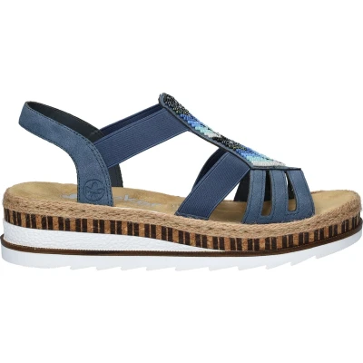 Afbeelding van Rieker V7909 12 Sandalen met sleehak, Dames, Maat: 36, Blue Kunststof