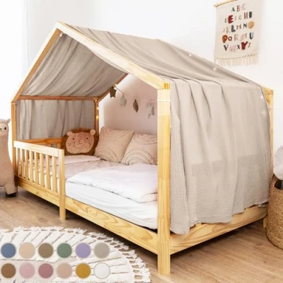 Afbeelding van lilimaus bedhemel voor thuis, 100% katoen, van chiffon, beddecoratie, cadeau meisjes en jongens, bedgordijnen kinderbed, baldakijn, decoratie