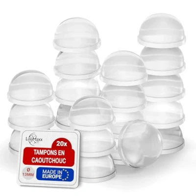 Afbeelding van LouMaxx rubberen buffers, set van 20 stuks, transparant, diameter 13 mm, zelfklevende voetjes met extra sterke grip, premium elastische buffers voorkomen wegglijden en krassen, aanslaglawaai trillingen