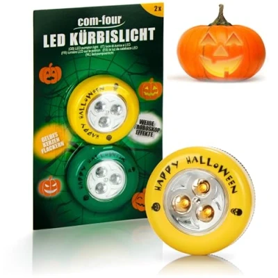 Afbeelding van COM FOUR® 2 x led voor Halloween, knipperende pompoenen uitgeholde en gesneden pompoenen, pompoenlamp Halloween (led set, geel + groen)