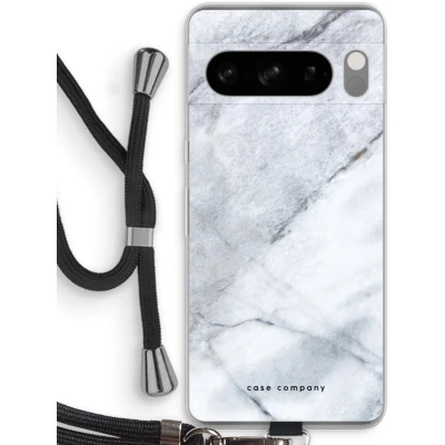 Afbeelding van Case Company® hoesje met Koord geschikt voor Google Pixel 8 Pro Witte marmer Telefoonhoesje Zwart Bescherming aan alle Kanten en Over de Schermrand