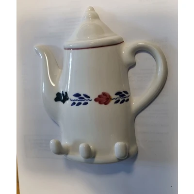 Afbeelding van Boerenbont Handdoekrekje Koffiepot Vintage met 3 ophanghaken aardewerk