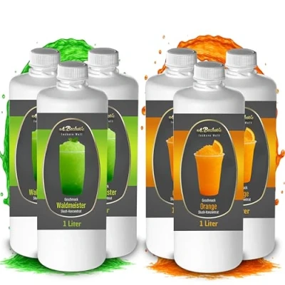 Afbeelding van A. Becker&#039;s slush Ice Siroop, zonder azokleurstoffen, 2 x 3 l, waldmeister en sinaasappel, 1 liter concentraat geeft 6 ijs, dranksiroop voor de bereiding in slushie machine
