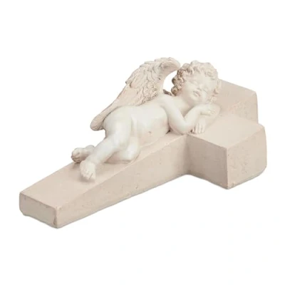 Afbeelding van Relaxdays tuinbeeld engel kruis polyresin grafdecoratie beschermengel beeld
