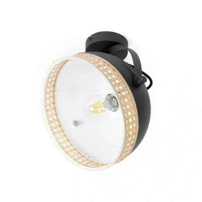 Afbeelding van Lindby plafondlamp 1licht ijzer, rotan H: 30 cm E27 zwart, natuur